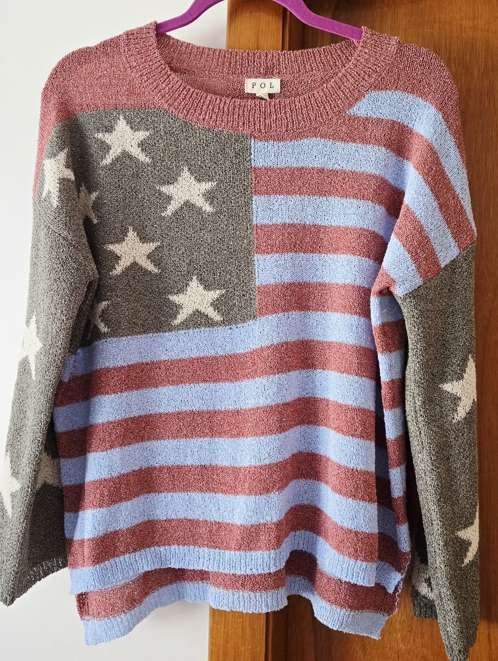 POL Anthropologie Oversized Slouchy Stars & Stripes Sweater, Size Small